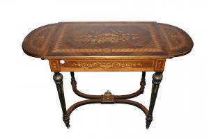 Rectangular side table with drop leaves, Louis XVI style with inlaid motifs